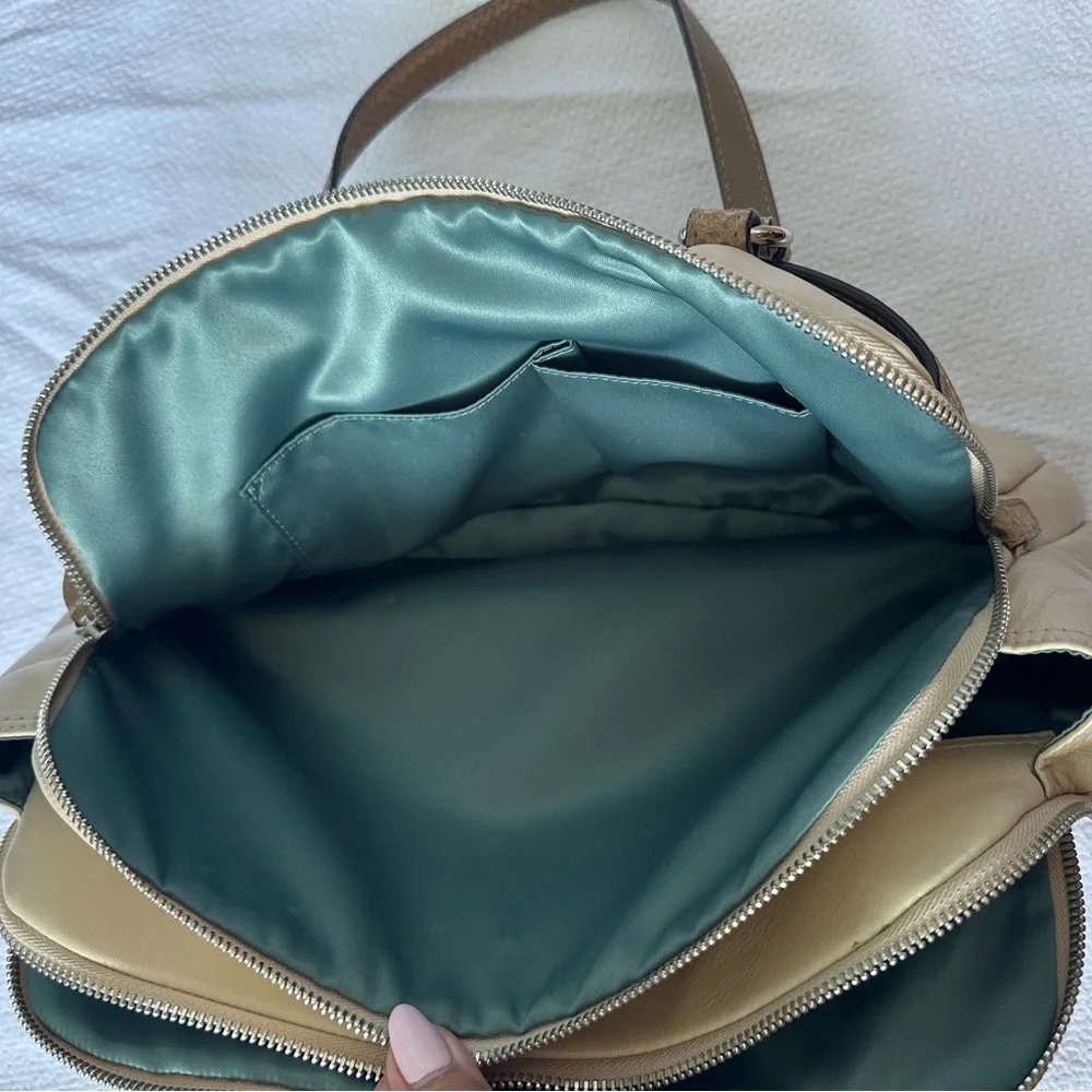 Coach Penelope Ivory Metallic Leather Satchel Tan Trim Shoulder Bag Purse F16529 - Picture 8 of 12